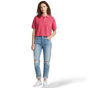 POLO RALPH LAUREN 100% Cotton Cropped Coral Polo Shirt US Sz L